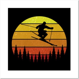 Skiing Gift For Skiers Retro Vintage Sunset Posters and Art